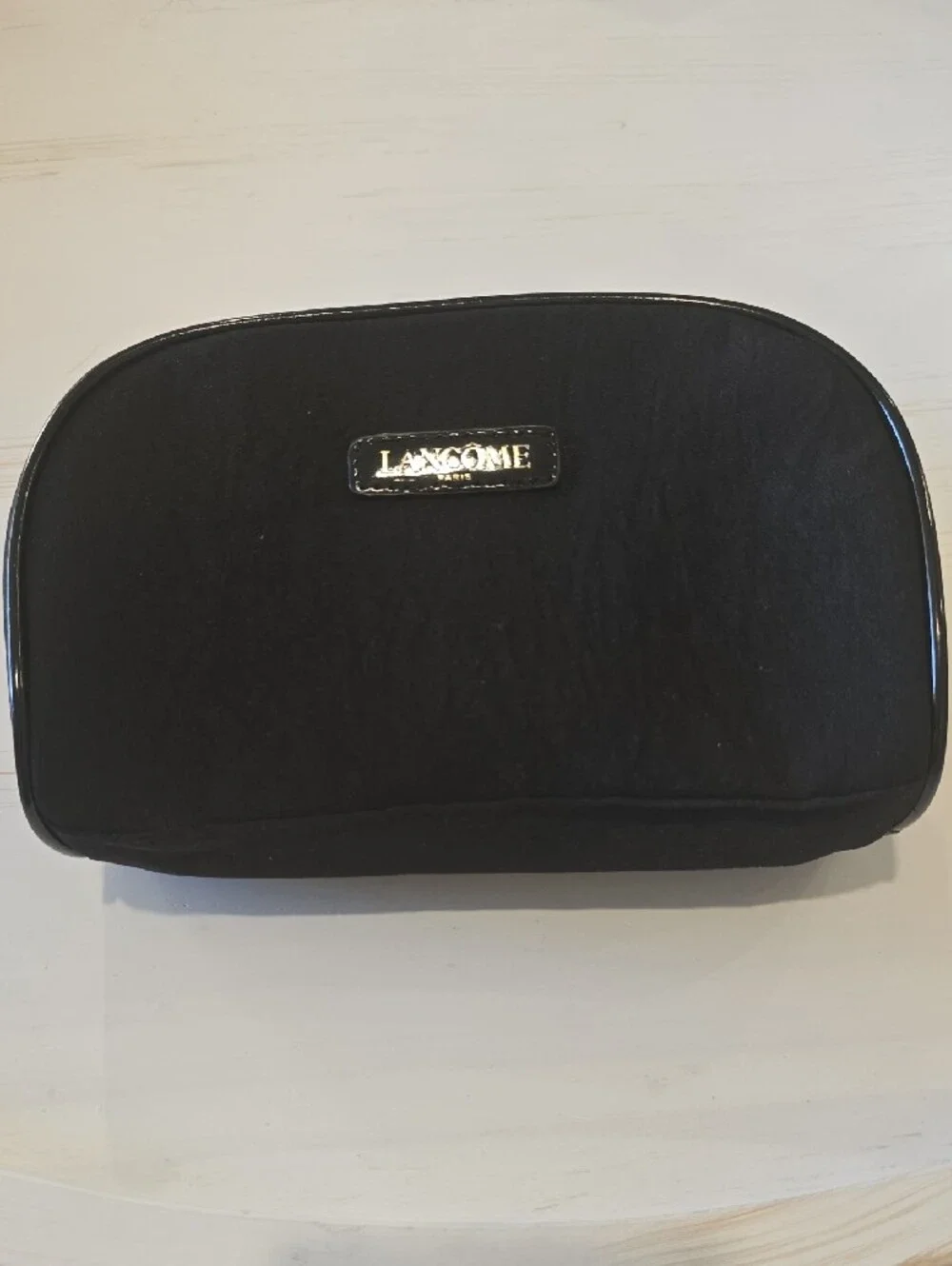 Lancome Black Quilted Cosmetic Case with Logo Plaque